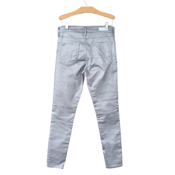 AG Farrah High Rise Skinny Jeans Silver Size 27 Leatherette Chrome-Cast Iron - Picture 3 of 13